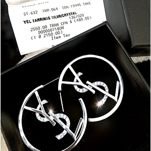 Authentic YSL Saint Laurent Monogram-Hoop Logo Earring Set - Picture 5 of 17